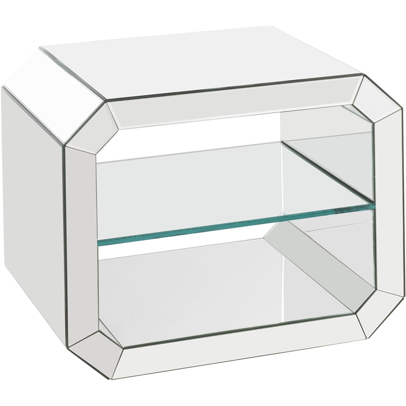 Bowery Hill Glass Accent Table with Mirrored Frame and Rectangular Top