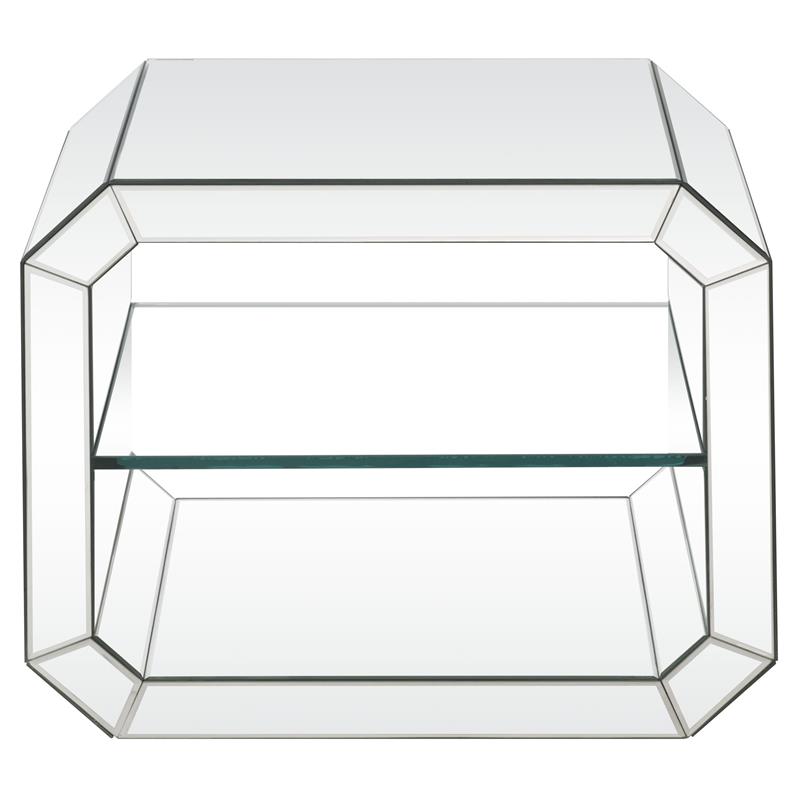 Bowery Hill Glass Accent Table with Mirrored Frame and Rectangular Top