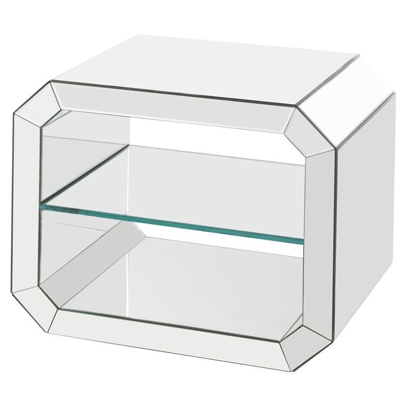 Bowery Hill Glass Accent Table with Mirrored Frame and Rectangular Top
