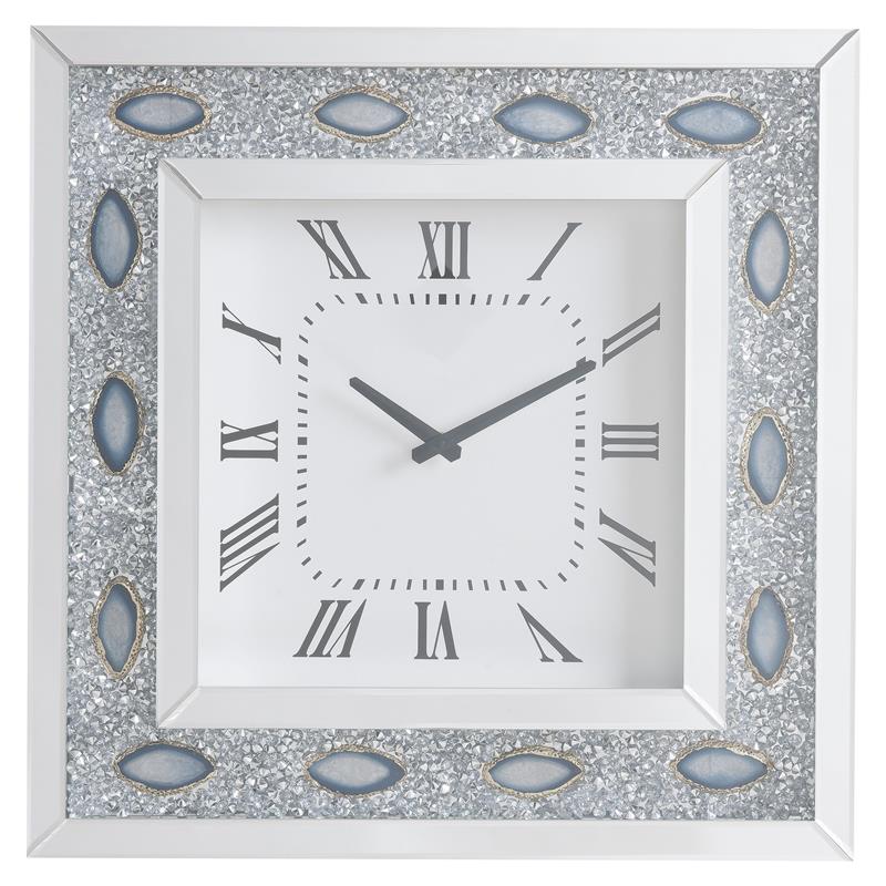 Bowery Hill Square Wall Clock with Beveled Mirror and Faux Agate Inlay