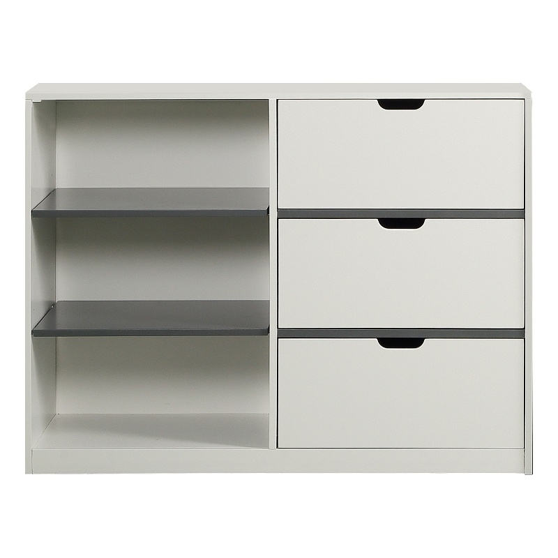 Bowery Hill 3-Drawer Wood Cabinet with Shelves in White and Gray