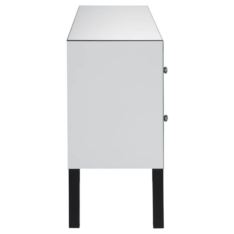 Bowery Hill 4-Drawer Mirrored Vanity with Tapered Legs and Beveled Trim