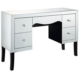 Bowery Hill 4-Drawer Mirrored Vanity with Tapered Legs and Beveled Trim