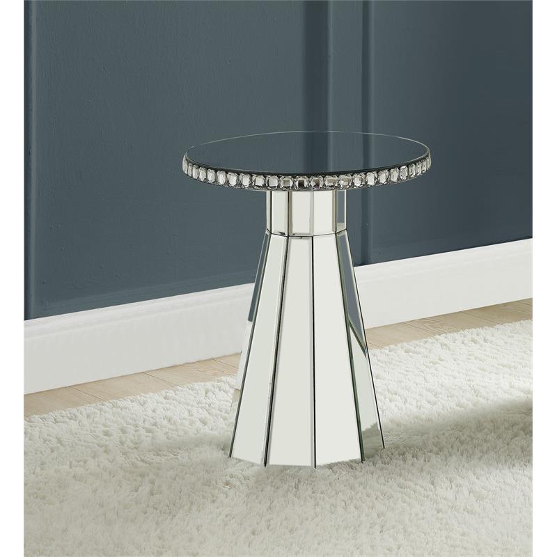 Bowery Hill Round Glass Accent Table with Faux Crystal Inlay