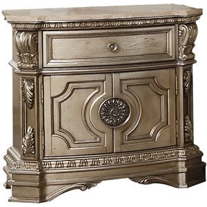 Bowery Hill 1-Drawer Nightstand with Marble Top in Antique Silver