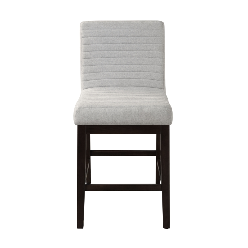 Bowery Hill Counter Height Chair Set of 2 in Gray Linen with Espresso Legs