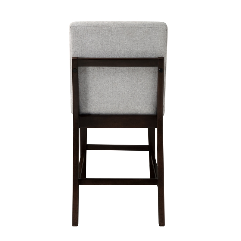 Bowery Hill Counter Height Chair Set of 2 in Gray Linen with Espresso Legs