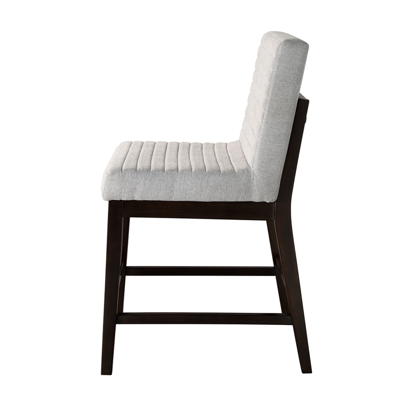 Bowery Hill Counter Height Chair Set of 2 in Gray Linen with Espresso Legs