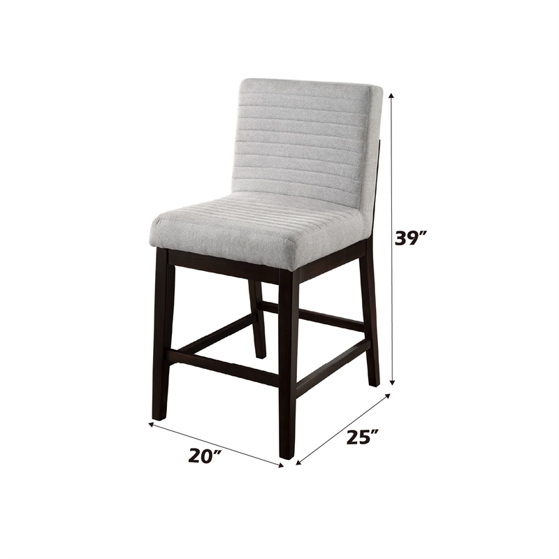 Bowery Hill Counter Height Chair Set of 2 in Gray Linen with Espresso Legs