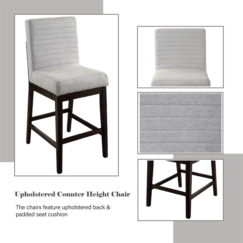 Bowery Hill Counter Height Chair Set of 2 in Gray Linen with Espresso Legs