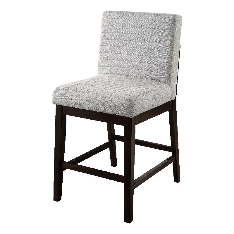 Bowery Hill Counter Height Chair Set of 2 in Gray Linen with Espresso Legs