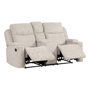 Bowery Hill Motion Loveseat with Console Wood Light Gray Chenille