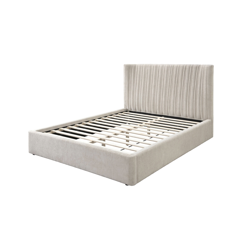 Bowery Hill Eastern King Bed Full Upholstered Wood Beige Linen