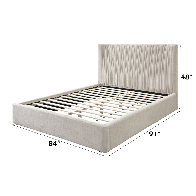 Bowery Hill Eastern King Bed Full Upholstered Wood Beige Linen