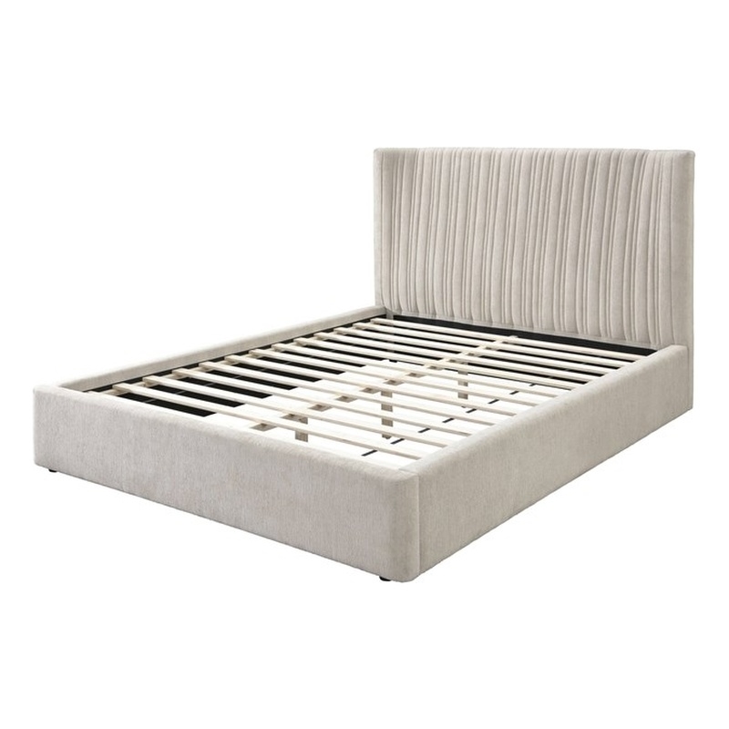 Bowery Hill Queen Bed Full Upholstered in Beige Linen with Wood Frame