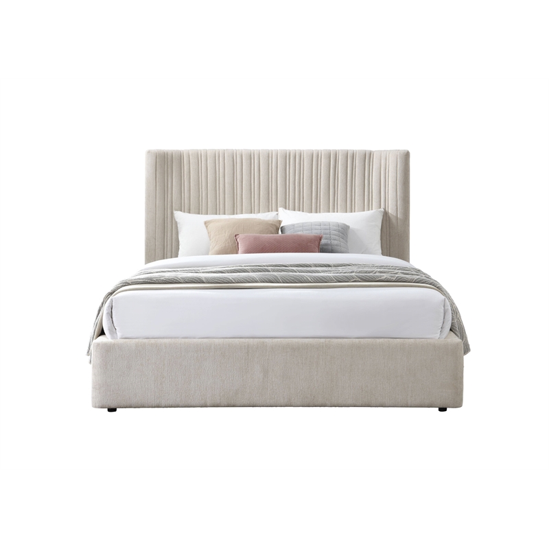 Bowery Hill Queen Bed Full Upholstered in Beige Linen with Wood Frame