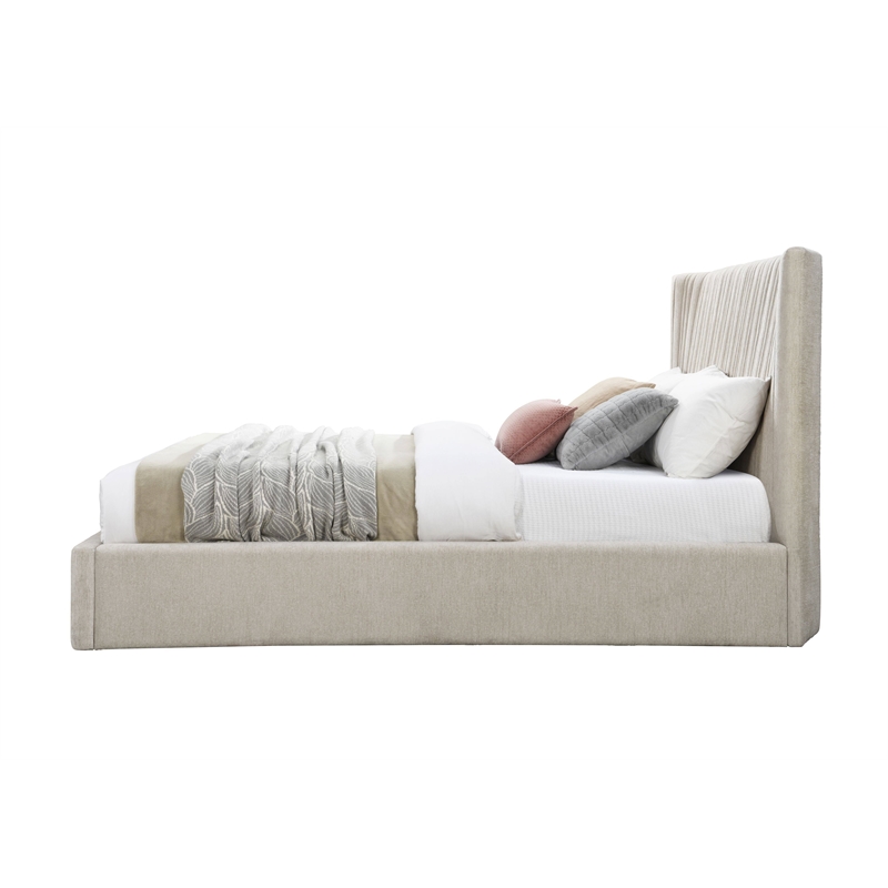Bowery Hill Queen Bed Full Upholstered in Beige Linen with Wood Frame