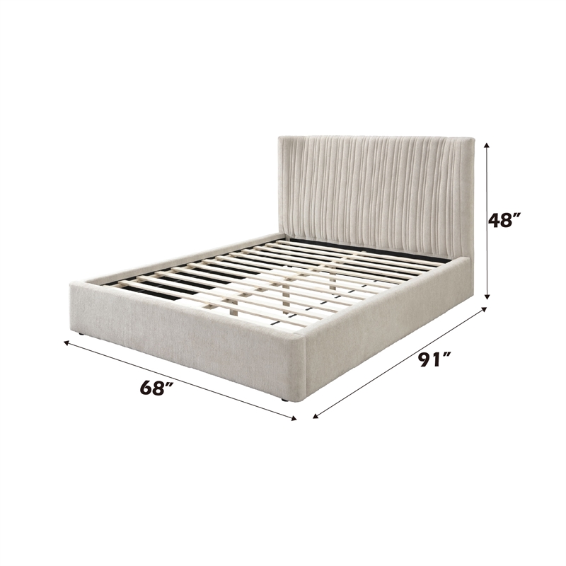 Bowery Hill Queen Bed Full Upholstered in Beige Linen with Wood Frame