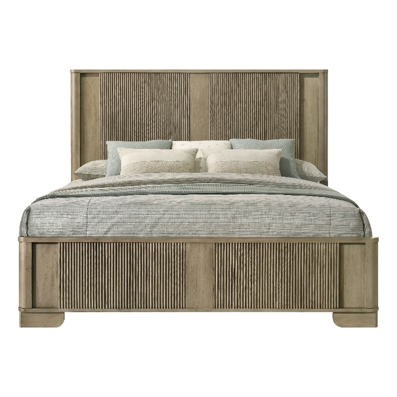 Bowery Hill Eastern King Bed with LED and Grooved Panels in Antique Oak