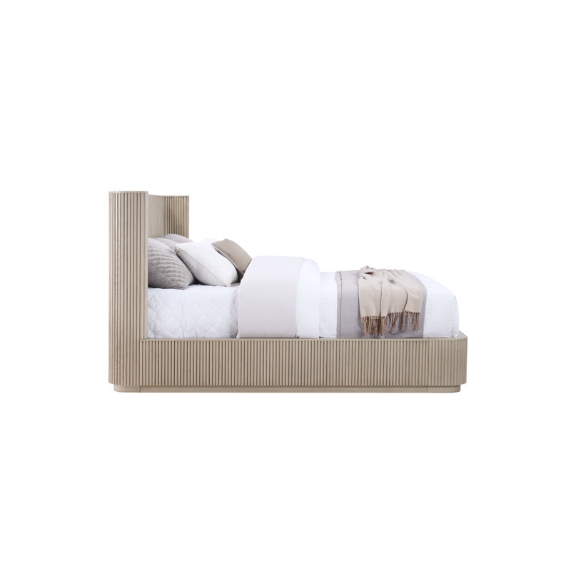 Bowery Hill Queen Bed with Ribbed Textured Headboard in Light Oak Finish