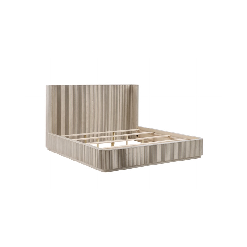 Bowery Hill Queen Bed with Ribbed Textured Headboard in Light Oak Finish