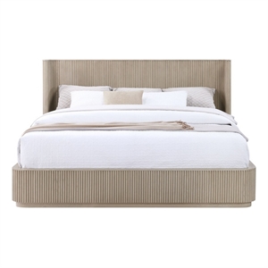 Bowery Hill Queen Bed with Ribbed Textured Headboard in Light Oak Finish