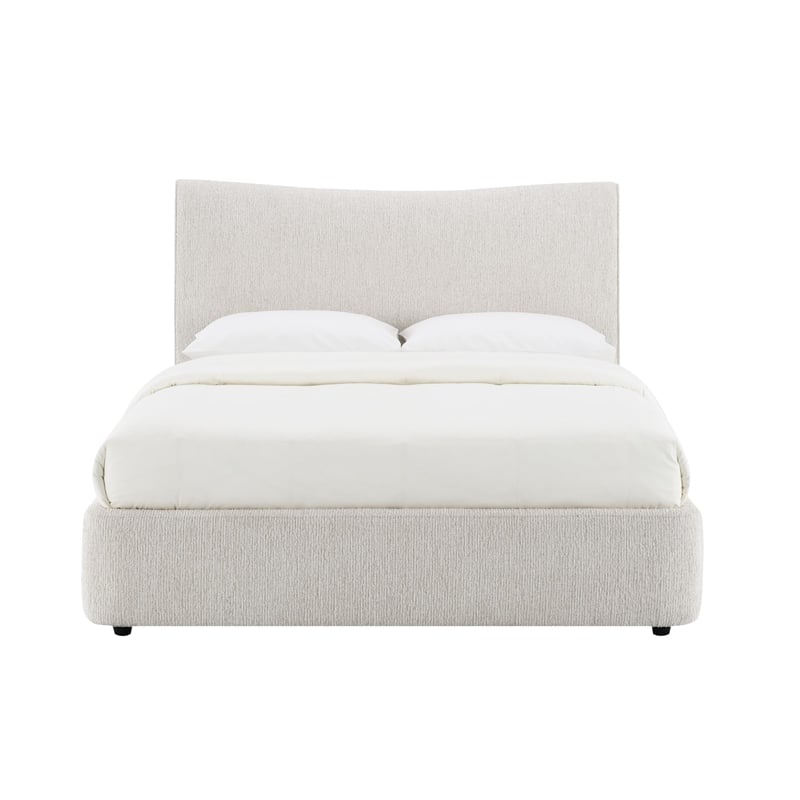 Bowery Hill Queen Bed in Aperol Beige Chenille with Padded Headboard