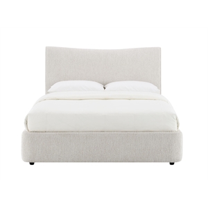 Bowery Hill Queen Bed in Aperol Beige Chenille with Padded Headboard