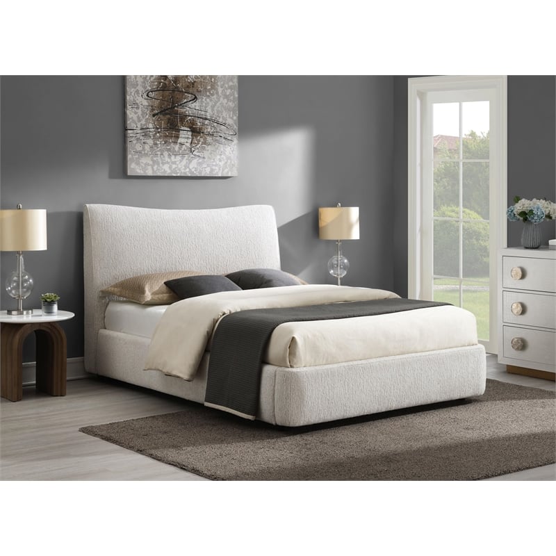 Bowery Hill Queen Bed in Aperol Beige Chenille with Padded Headboard