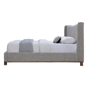 Bowery Hill Eastern King Bed in Gray Chenille with Wingback Headboard