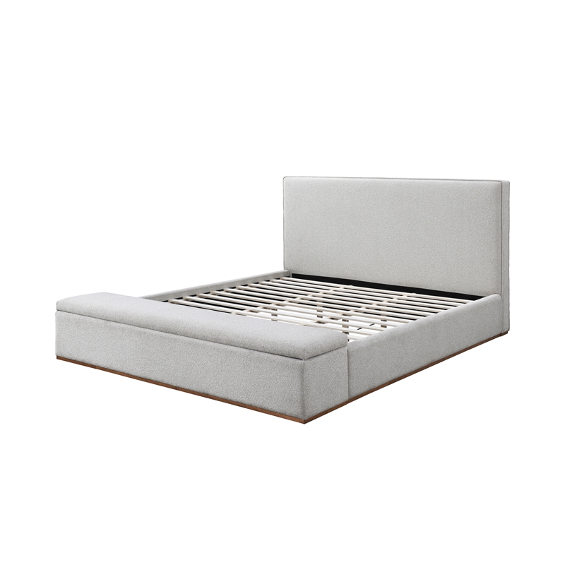 Bowery Hill Eastern King Bed with Storage in Gray Linen Upholstery