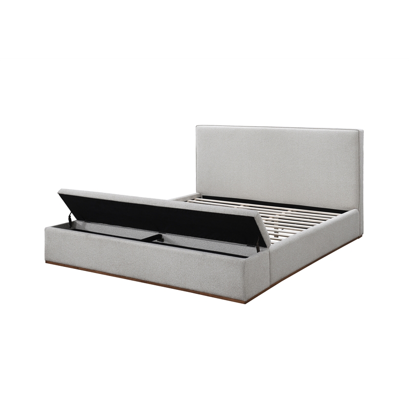 Bowery Hill Eastern King Bed with Storage in Gray Linen Upholstery