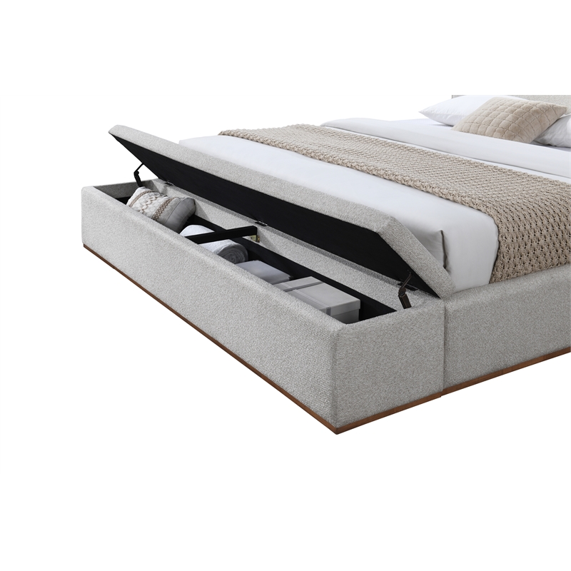 Bowery Hill Eastern King Bed with Storage in Gray Linen Upholstery