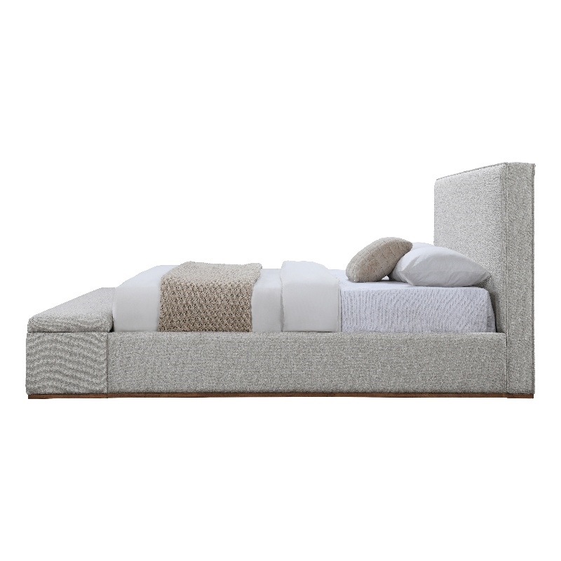 Bowery Hill Eastern King Bed with Storage in Gray Linen Upholstery