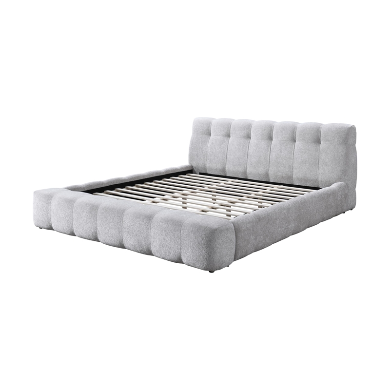 Bowery Hill Eastern King Chenille Bed with Tufted Headboard in Gray