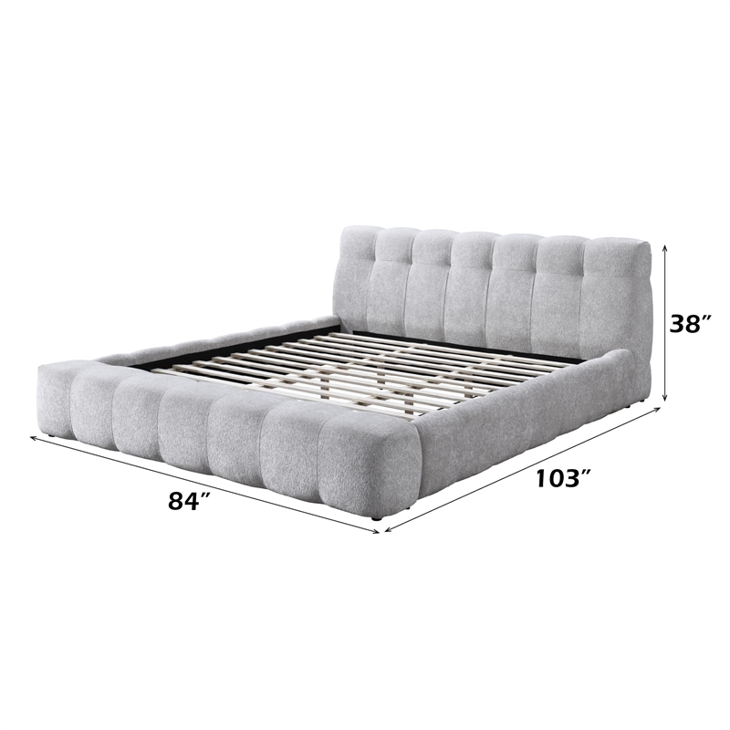 Bowery Hill Eastern King Chenille Bed with Tufted Headboard in Gray