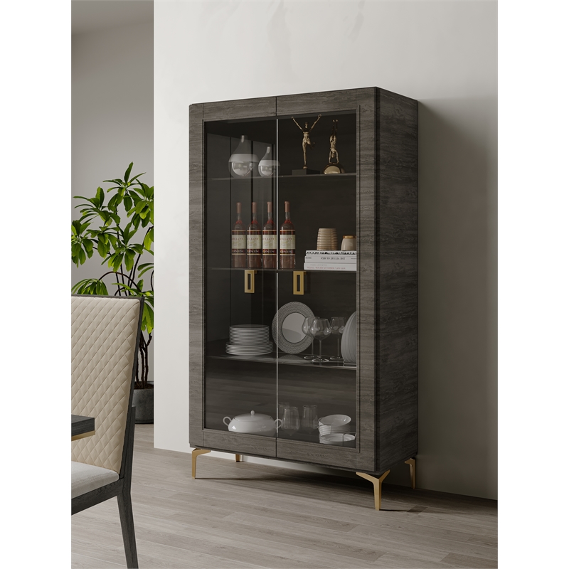 Bowery Hill 2-Door Wine Cabinet with 3 Shelves in Wood Frame