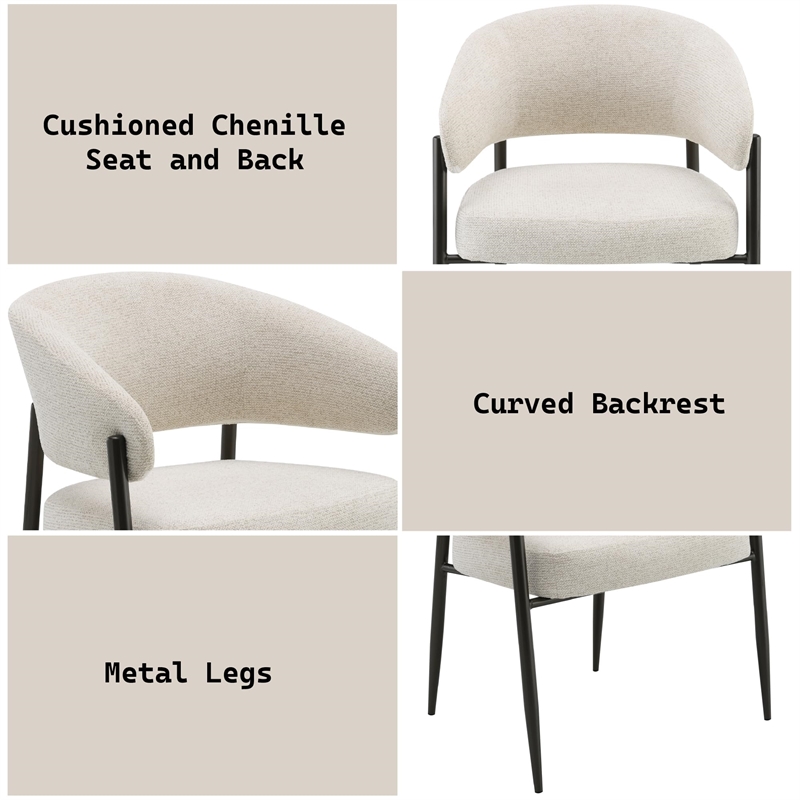 Bowery Hill Arm Chair Set of 2 in Beige Chenille with Metal Legs