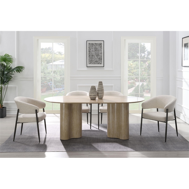 Bowery Hill Arm Chair Set of 2 in Beige Chenille with Metal Legs