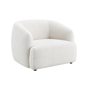 Bowery Hill Chenille Barrel Chair in White with Wooden Frame