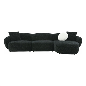 Bowery Hill Shimmer Chenille Sectional Sofa in Black with Accent Pillows