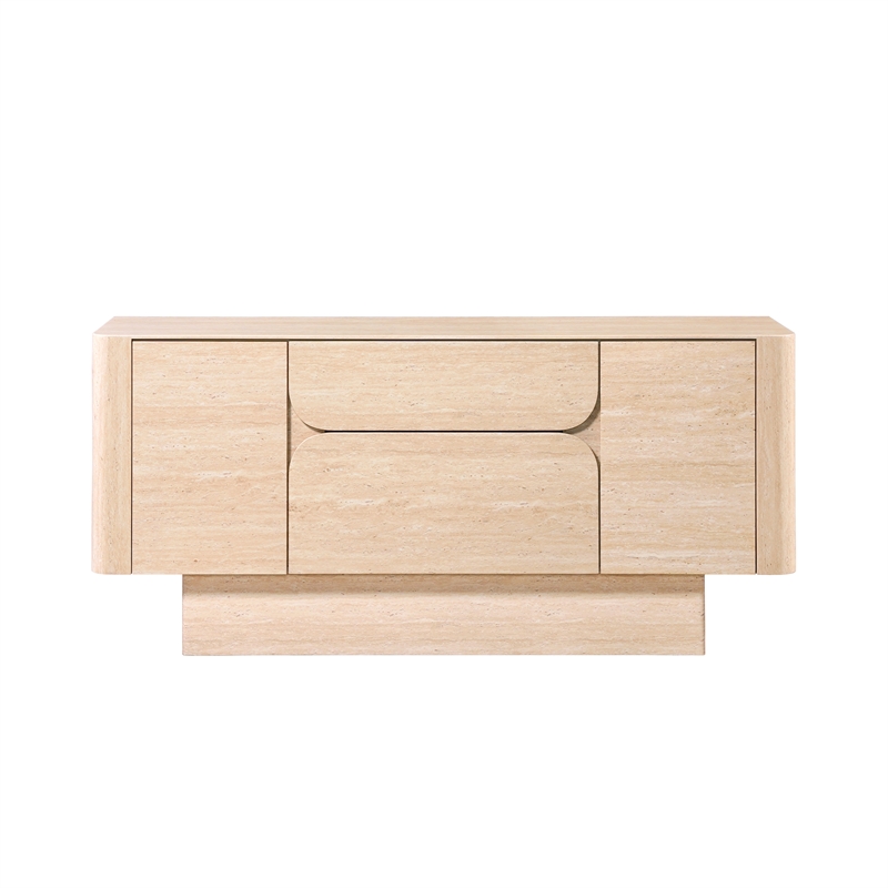Bowery Hill Travertine Stone Server with Floating Base and Storage