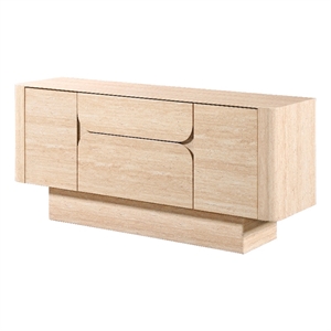 Bowery Hill Travertine Stone Server with Floating Base and Storage