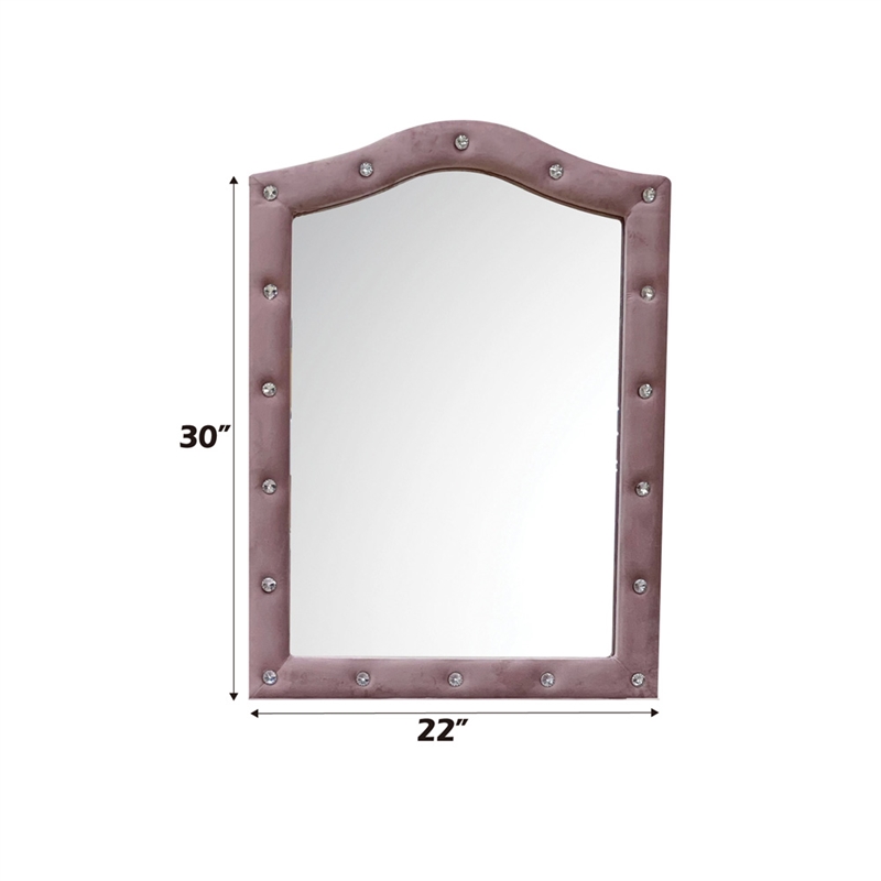 Bowery Hill Youth Mirror with Padded Pink Fabric and Arched Top Design