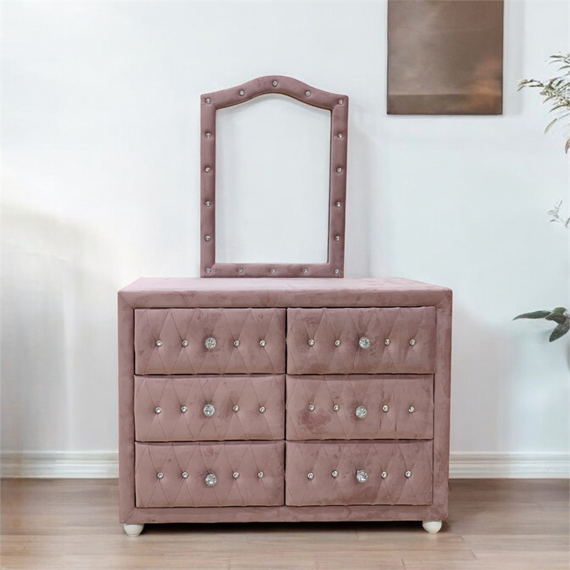 Bowery Hill Youth Mirror with Padded Pink Fabric and Arched Top Design