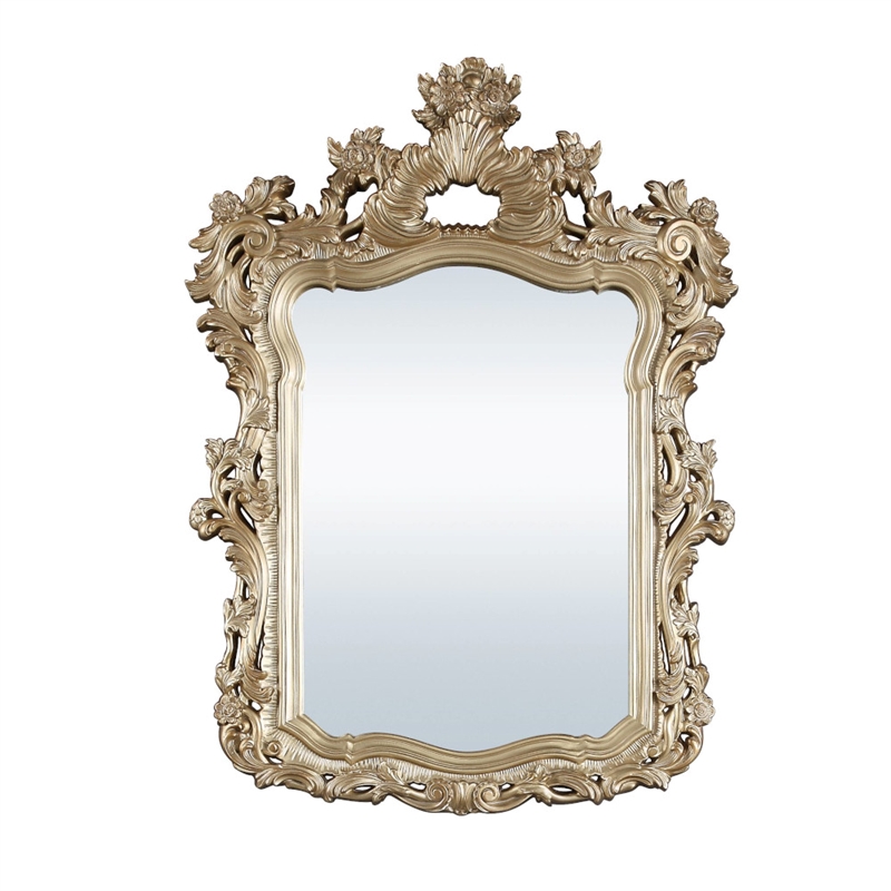 Bowery Hill Mirror with Hollow-Carved Floral and Scroll Design in Gold