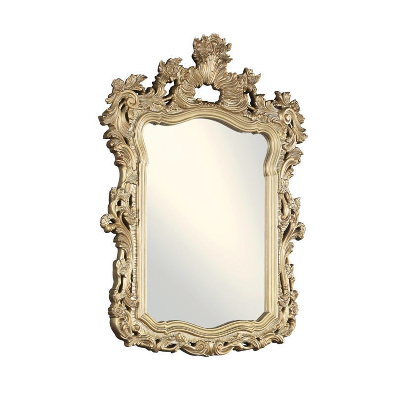 Bowery Hill Mirror with Hollow-Carved Floral and Scroll Design in Gold