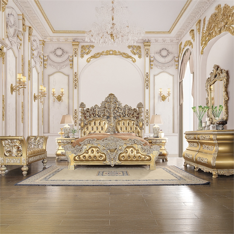 Bowery Hill Mirror with Hollow-Carved Floral and Scroll Design in Gold