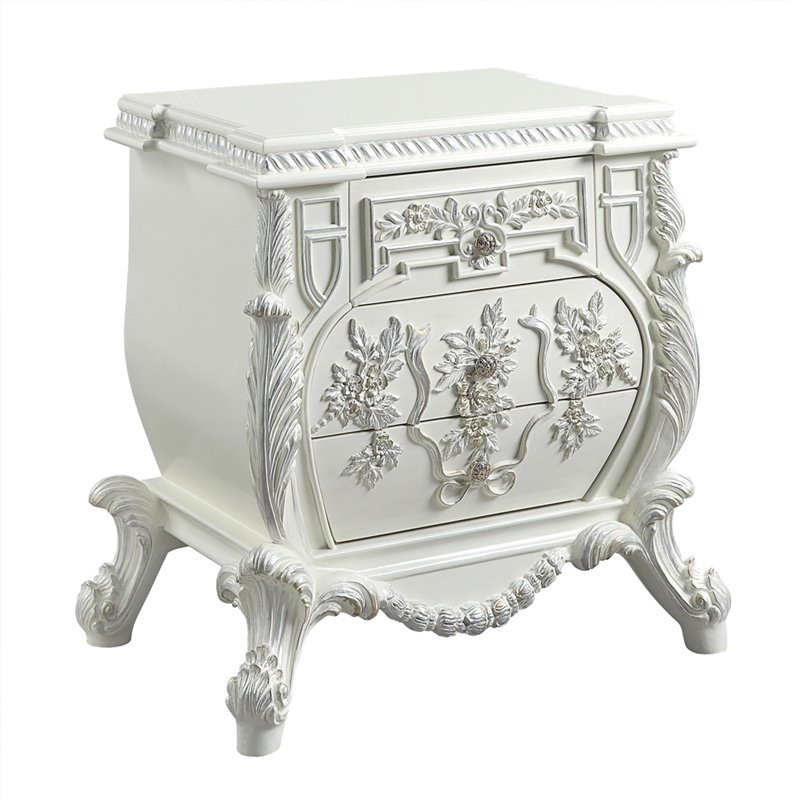 Bowery Hill Antique White Nightstand with Felt-Lined Drawers