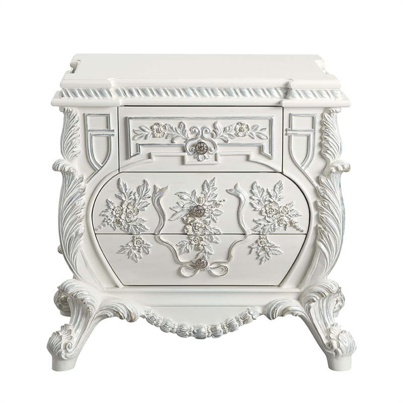 Bowery Hill Antique White Nightstand with Felt-Lined Drawers